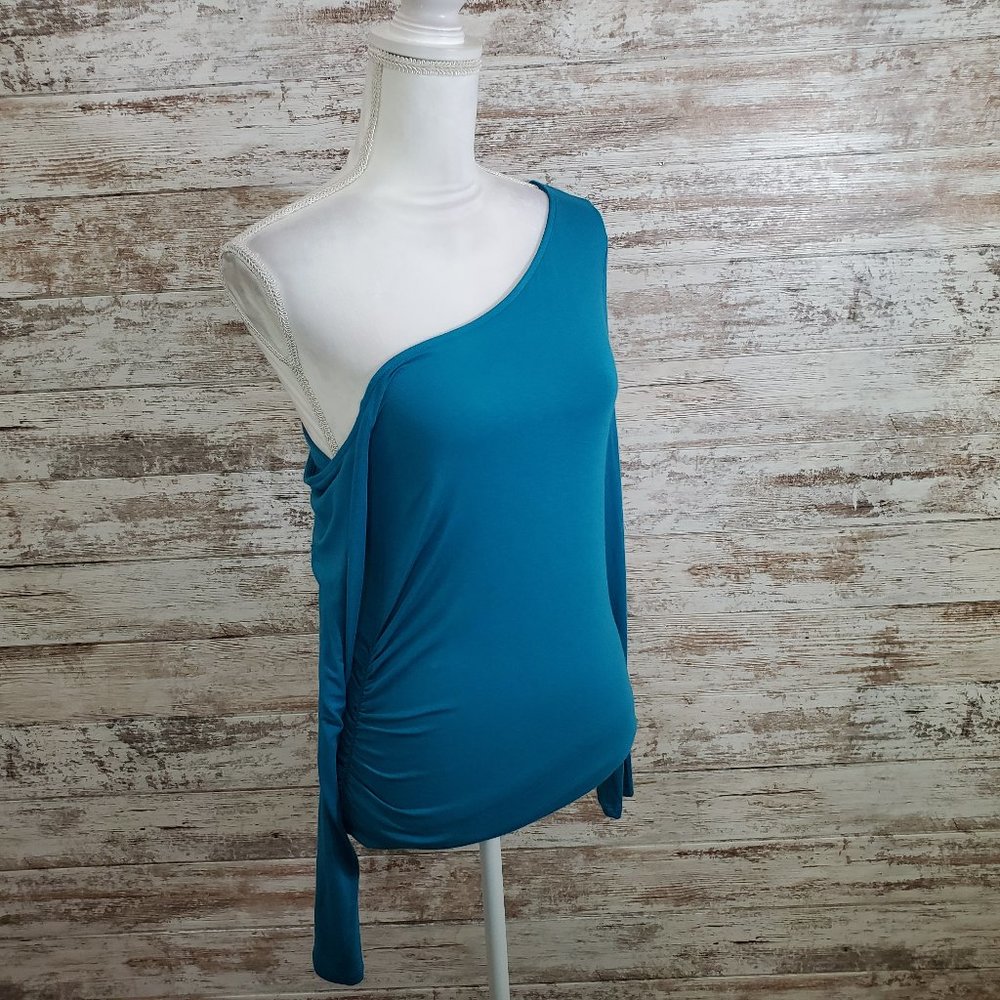 HALOGEN Teal Ocean One Shoulder Ruched Top